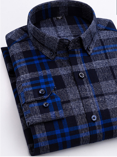 Cotton Plaid Shirt Men's Long-Sleeved Cotton Fleece Shirt