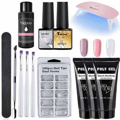 14pcs/kit Poly Gel Kits 30g French Nail Art Clear Camouflage Color Nail Tip Form Crystal UV Gel Polygel Slice Brush Nail Gel