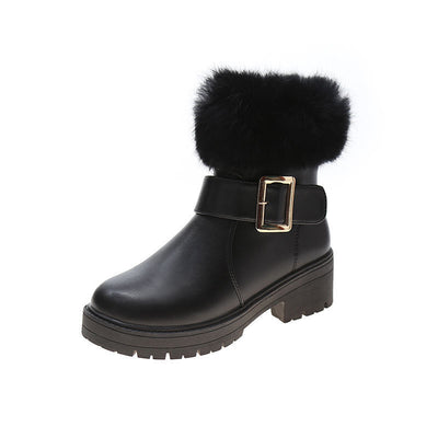 Rabbit Fur Round Toe And Velvet Platform Snow Boots