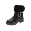 Rabbit Fur Round Toe And Velvet Platform Snow Boots