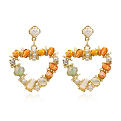 Crystal Earrings Heart Shaped Pearl