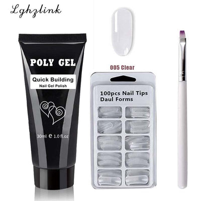 14pcs/kit Poly Gel Kits 30g French Nail Art Clear Camouflage Color Nail Tip Form Crystal UV Gel Polygel Slice Brush Nail Gel