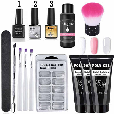 14pcs/kit Poly Gel Kits 30g French Nail Art Clear Camouflage Color Nail Tip Form Crystal UV Gel Polygel Slice Brush Nail Gel