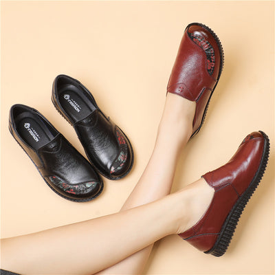 Leather Soft Sole Middle-aged And Elderly Flat-bottomed Casual Grandma Shoes