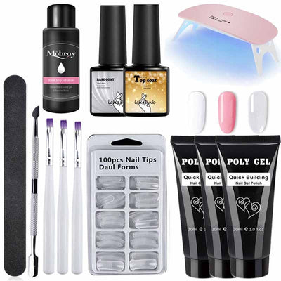 14pcs/kit Poly Gel Kits 30g French Nail Art Clear Camouflage Color Nail Tip Form Crystal UV Gel Polygel Slice Brush Nail Gel