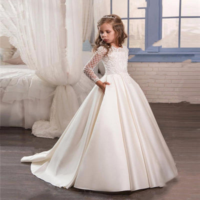 Little Girl Long Sleeve Dresses Champagne