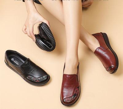 Leather Soft Sole Middle-aged And Elderly Flat-bottomed Casual Grandma Shoes