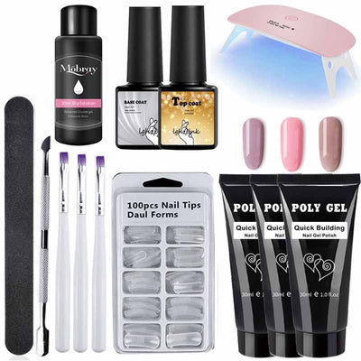 14pcs/kit Poly Gel Kits 30g French Nail Art Clear Camouflage Color Nail Tip Form Crystal UV Gel Polygel Slice Brush Nail Gel